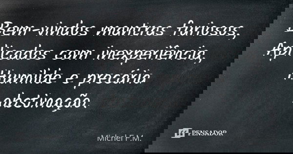 Bem-vindos mantras furiosos, Aplicados com inexperiência, Humilde e precária obstinação.... Frase de Michel F.M..