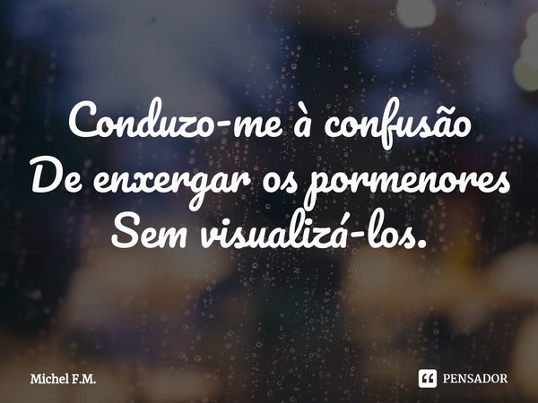 ⁠Conduzo-me à confusão
De enxergar os pormenores
Sem visualizá-los.... Frase de Michel F.M..
