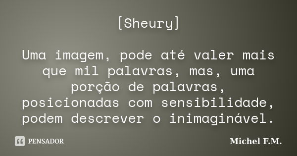 [Sheury] Uma imagem, pode até valer mais que mil palavras, mas, uma porção de palavras, posicionadas com sensibilidade, podem descrever o inimaginável.... Frase de Michel F.M..