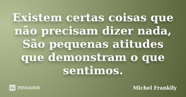 Existem certas coisas que não precisam dizer nada, São pequenas atitudes que demonstram o que sentimos.... Frase de Michel Franklly.