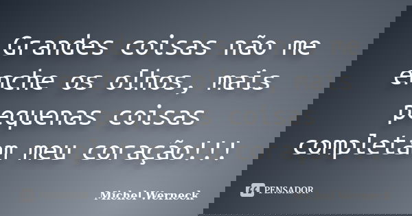 Grandes coisas não me enche os olhos, mais pequenas coisas completam meu coração!!!... Frase de Michel Werneck.