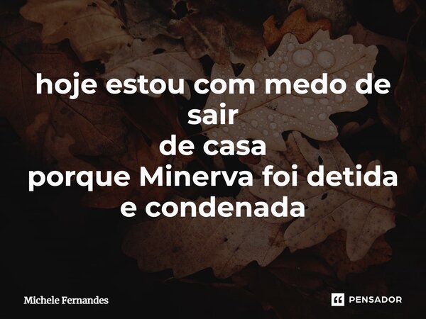 ⁠hoje estou com medo de sair de casa porque Minerva foi detida e condenada... Frase de Michele Fernandes.