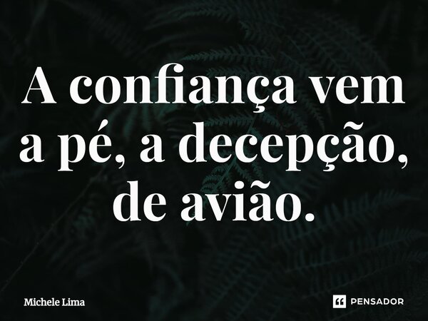 ⁠A confiança vem a pé, a decepção, de avião.... Frase de Michele Lima.