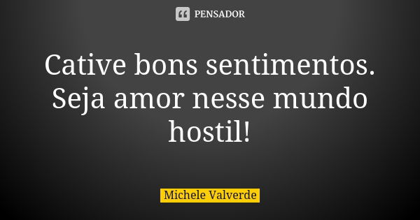 Cative bons sentimentos. Seja amor nesse mundo hostil!... Frase de Michele Valverde.