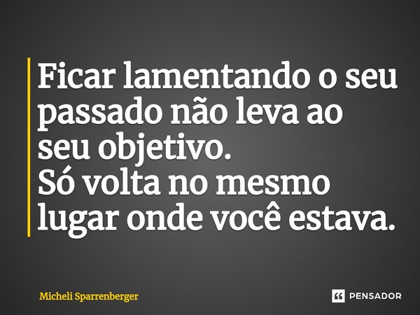 ⁠Ficar lamentando o seu passado não leva ao seu objetivo. Só volta no mesmo lugar onde você estava.... Frase de Micheli Sparrenberger.
