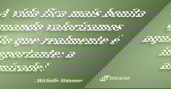 A vida fica mais bonita quando valorizamos aquilo que realmente é importante: a amizade!... Frase de Michelle Meneses.