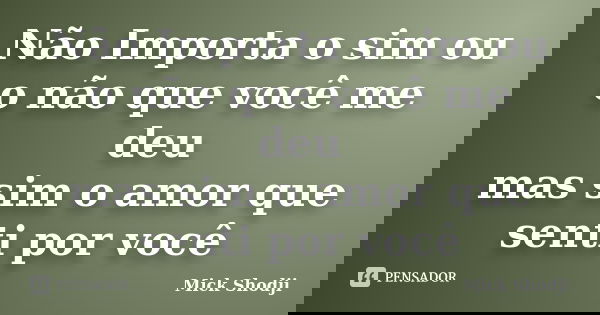 Não Importa o sim ou o não que você me deu mas sim o amor que senti por você... Frase de Mick Shodji.