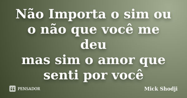 Não Importa o sim ou o não que você me deu mas sim o amor que senti por você... Frase de Mick Shodji.