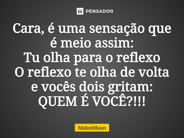 ⁠Cara, é uma sensação que é meio assim: Tu olha para o reflexo O reflexo te olha de volta e vocês dois gritam: QUEM É VOCÊ?!!!... Frase de MidoriMoon.