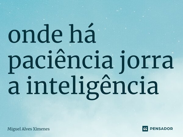 ⁠onde há paciência jorra a inteligência... Frase de Miguel Alves Ximenes.