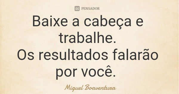 Baixe a cabeça e trabalhe. Os resultados falarão por você.... Frase de Miguel Boaventura.