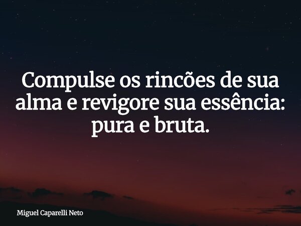 Compulse os rincões de sua alma e revigore sua essência: pura e bruta.... Frase de Miguel Caparelli Neto.
