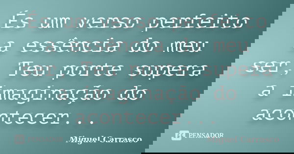 És um verso perfeito a essência do meu ser, Teu porte supera a imaginação do acontecer...... Frase de Miguel Carrasco.