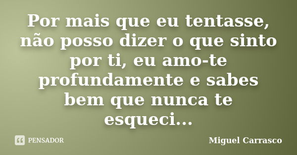 Por mais que eu tentasse, não posso dizer o que sinto por ti, eu amo-te profundamente e sabes bem que nunca te esqueci...... Frase de Miguel Carrasco.