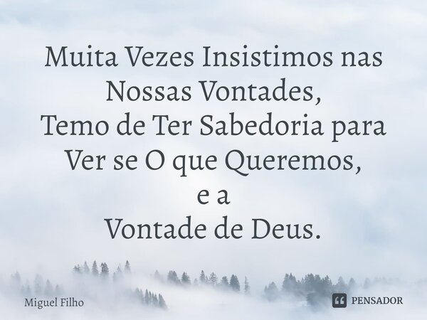 ⁠Muita Vezes Insistimos nas Nossas Vontades, Temo de Ter Sabedoria para Ver se O que Queremos, e a Vontade de Deus.... Frase de Miguel Filho.