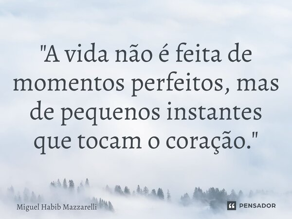 ⁠"A vida não é feita de momentos perfeitos, mas de pequenos instantes que tocam o coração."... Frase de Miguel Habib mazzarelli.