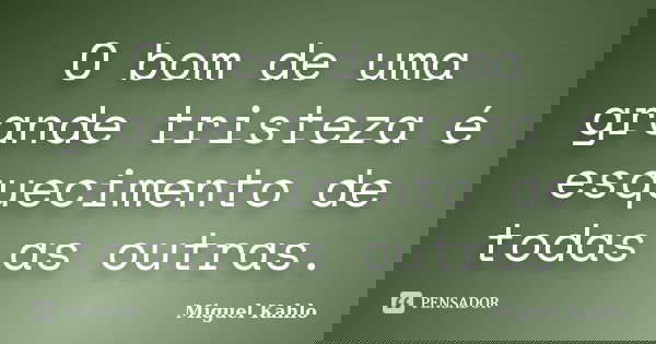 O bom de uma grande tristeza é esquecimento de todas as outras.... Frase de Miguel Kahlo.