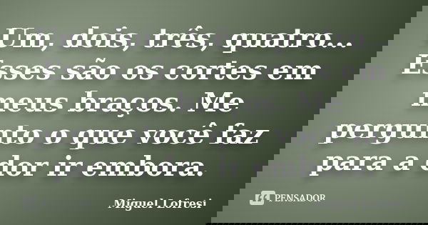 Um, dois, três, quatro... Esses são os cortes em meus braços. Me pergunto o que você faz para a dor ir embora.... Frase de Miguel Lofresi.
