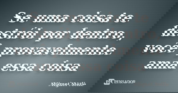 Se uma coisa te destrói por dentro, você provavelmente ama essa coisa... Frase de Miguel Melle.