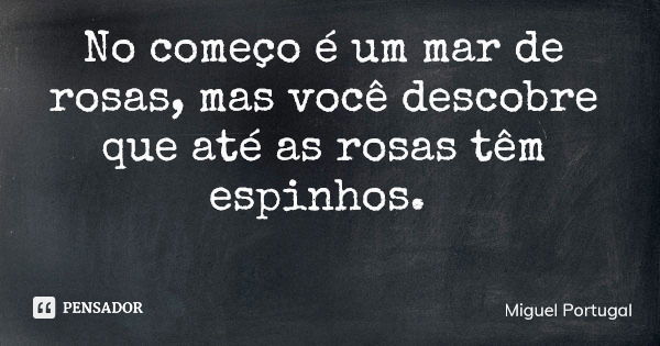 No começo é um mar de rosas, mas você descobre que até as rosas têm espinhos.... Frase de Miguel Portugal.