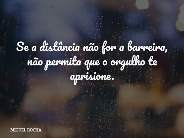 Se a distância não for a barreira, não permita que o orgulho te aprisione.... Frase de MIGUEL ROCHA.