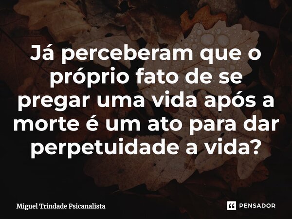 ⁠Já perceberam que o próprio fato de se pregar uma vida após a morte é um ato para dar perpetuidade a vida?... Frase de MIguel Trindade Psicanalista.