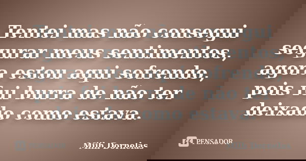 Tentei mas não consegui segurar meus sentimentos, agora estou aqui sofrendo, pois fui burra de não ter deixado como estava.... Frase de Miih Dornelas.