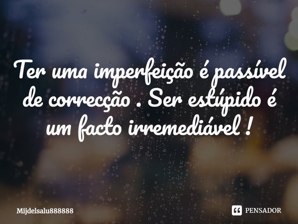 ⁠Ter uma imperfeição é passível de correção . Ser estúpido é um facto irremediável !... Frase de Mijdelsalu888888.