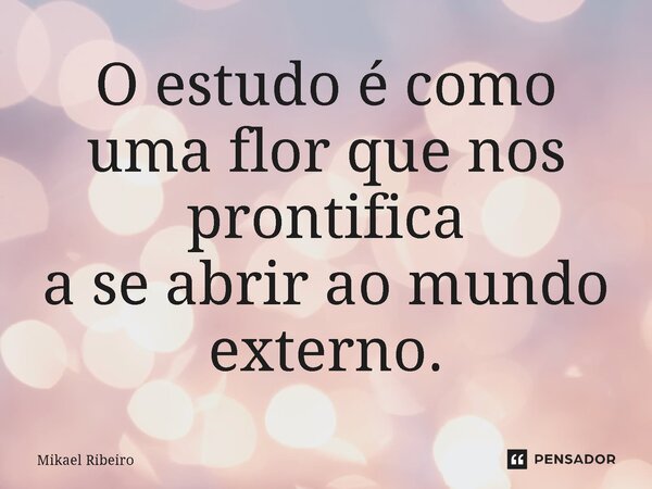 ⁠O estudo é como uma flor que nos prontifica a se abrir ao mundo externo.... Frase de Mikael Ribeiro.