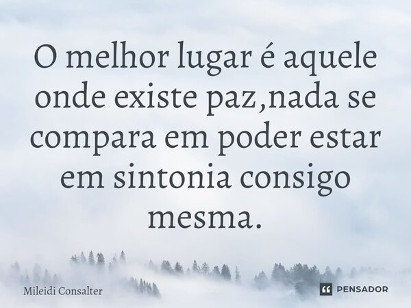 ⁠O melhor lugar é aquele onde existe paz,nada se compara em poder estar em sintonia consigo mesma.... Frase de Mileidi Consalter.