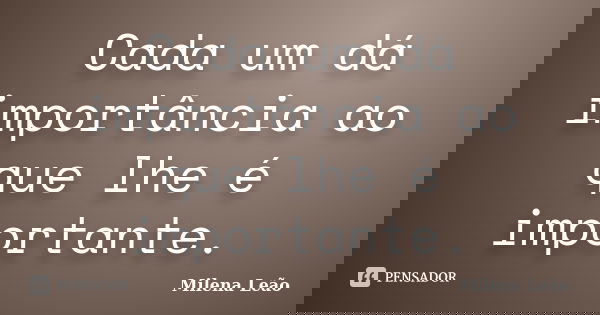 Cada um dá importância ao que lhe é importante.... Frase de Milena Leão.