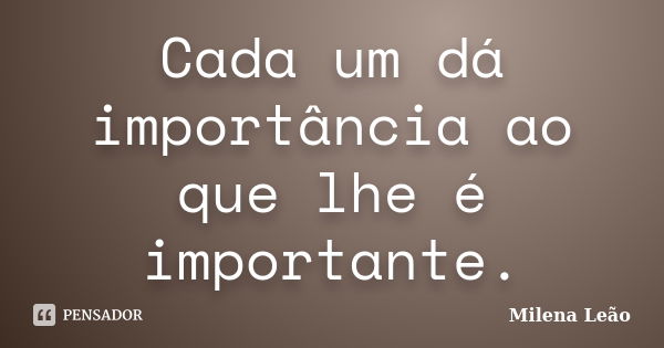 Cada um dá importância ao que lhe é importante.... Frase de Milena Leão.