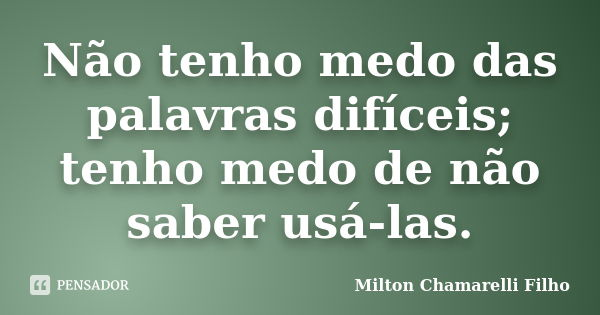 Não tenho medo das palavras difíceis; tenho medo de não saber usá-las.... Frase de Milton Chamarelli Filho.