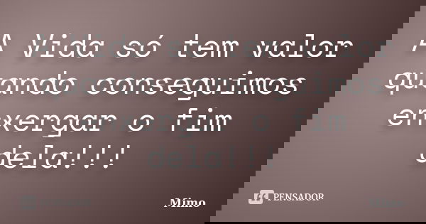 A Vida só tem valor quando conseguimos enxergar o fim dela!!!... Frase de Mimo.