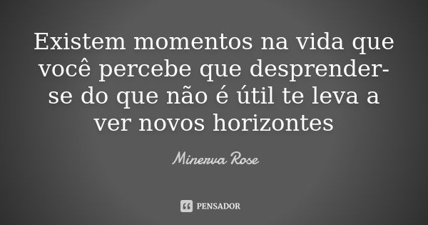 Existem momentos na vida que você percebe que desprender-se do que não é útil te leva a ver novos horizontes... Frase de Minerva rose.