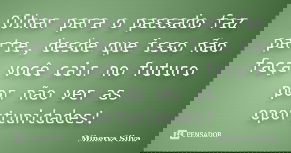 Olhar para o passado faz parte, desde que isso não faça você cair no futuro por não ver as oportunidades!... Frase de Minerva Silva.