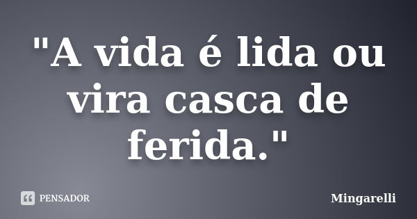 "A vida é lida ou vira casca de ferida."... Frase de Mingarelli.