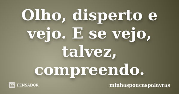 Olho, disperto e vejo. E se vejo, talvez, compreendo.... Frase de minhaspoucaspalavras.