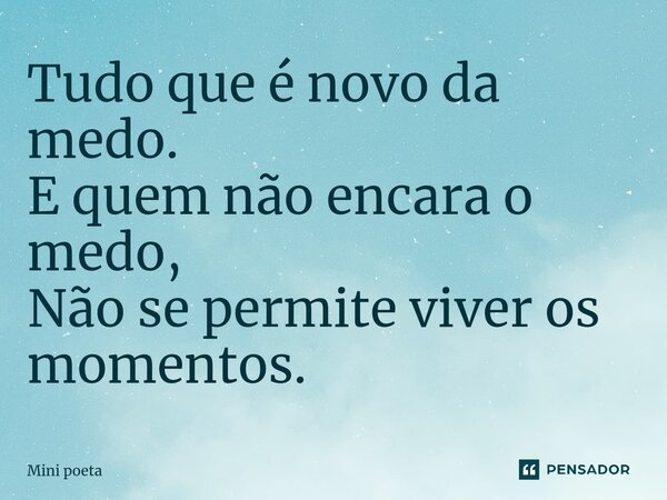 Tudo que é novo da medo. E quem não encara o medo, Não se permite viver os momentos.... Frase de Mini poeta.