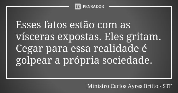 Esses fatos estão com as vísceras expostas. Eles gritam. Cegar para essa realidade é golpear a própria sociedade.... Frase de Ministro Carlos Ayres Britto - STF.