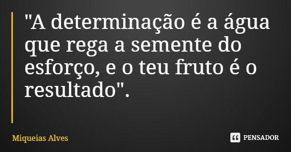 "A determinação é a água que rega a semente do esforço, e o teu fruto é o resultado".... Frase de Miqueias Alves.