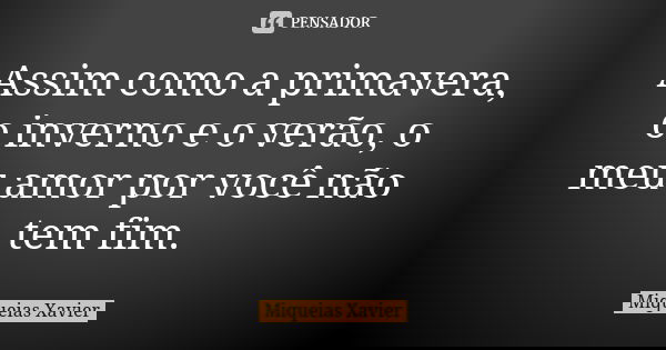 Assim como a primavera, o inverno e o verão, o meu amor por você não tem fim.... Frase de Miquéias Xavier.