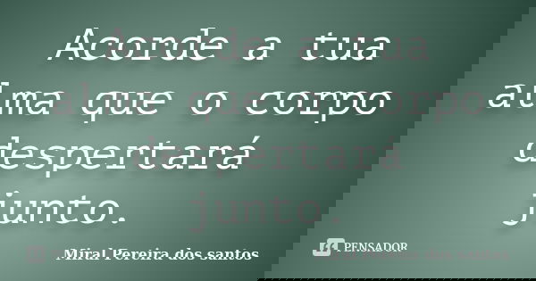 Acorde a tua alma que o corpo despertará junto.... Frase de Miral Pereira dos Santos.