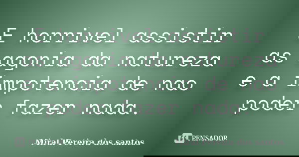 E horrivel assistir as agonia da natureza e a impotencia de nao poder fazer nada.... Frase de Miral Pereira dos Santos.