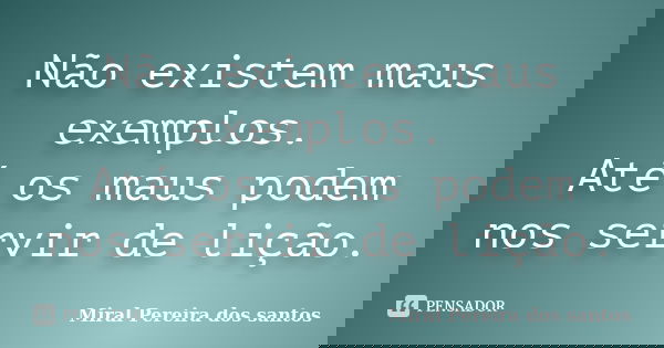 Não existem maus exemplos. Até os maus podem nos servir de lição.... Frase de Miral Pereira dos Santos.
