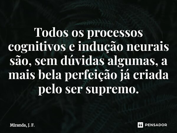 ⁠Todos os processos cognitivos e indução neurais são, sem dúvidas algumas, a mais bela perfeição já criada pelo ser supremo.... Frase de Miranda, J. F..