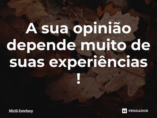 A sua opinião depende muito de suas experiências ⁠!... Frase de Miriã Estefany.