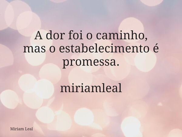 A dor foi o caminho, mas o estabelecimento é promessa. miriamleal... Frase de Miriam Leal.