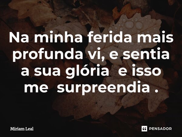 ⁠Na minha ferida mais profunda vi, e sentia a sua glória e isso me surpreendia .... Frase de Miriam Leal.