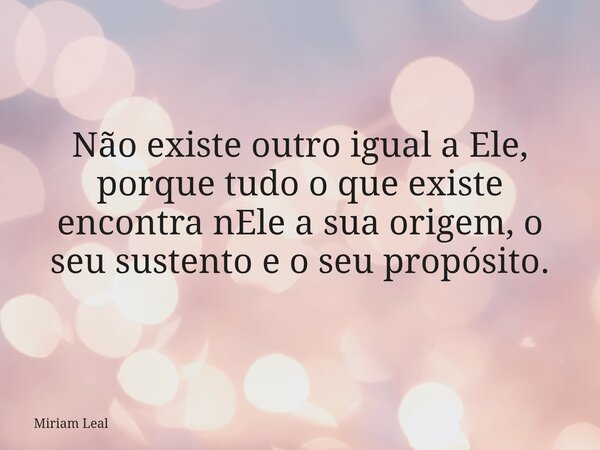 Não existe outro igual a Ele, porque tudo o que existe encontra nEle a sua origem, o seu sustento e o seu propósito.... Frase de Miriam Leal.